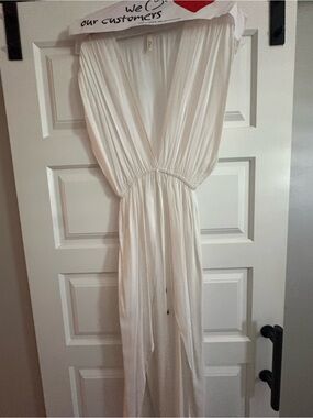 Elan White V-Neck Swim Coverup Jumpsuit